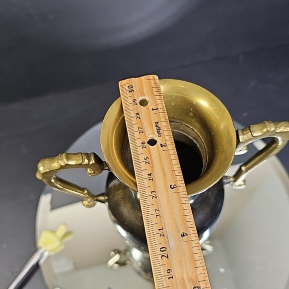 Vintage Brass Floral Eteched Vase With Double Handles India - Picture 8 of 9